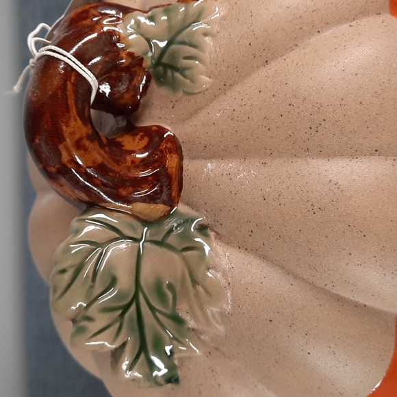 Ceramic Pumpkin Figure Tabletop Decor Fall Harvest Half Glazed Orange - Picture 4 of 5